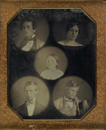 (MEDALLIONS) Pair of daguerreotypes with multiple images, comprising a half-plate daguerreotype depicting 6 young women (sisters?) and